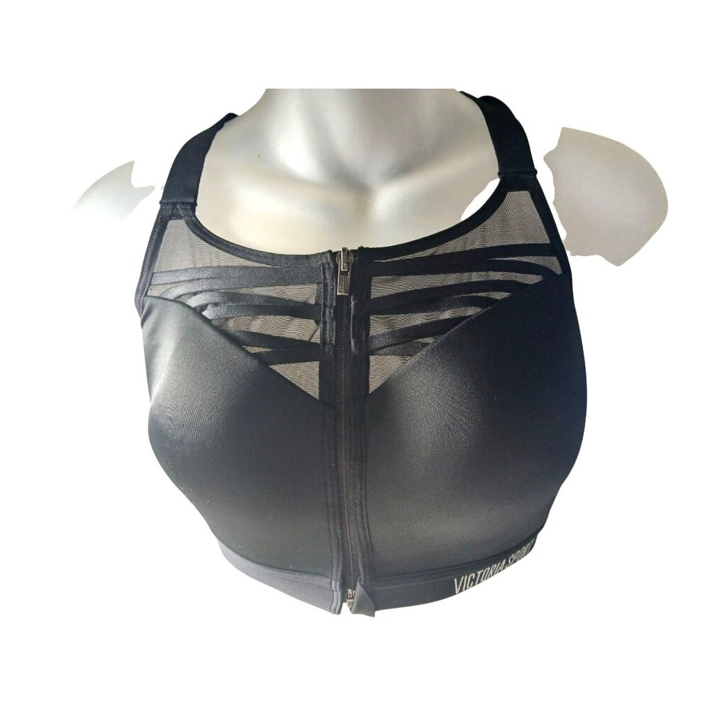 Victoria Sport Black Zip Strappy Racerback Bra 32DDD  Incredible Lightweight Max
